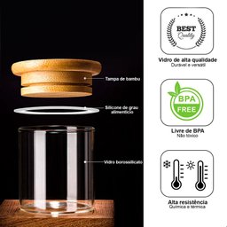 Kit De 6 Potes Herméticos de Vidro com Tampa de Bambu 300ml - 8