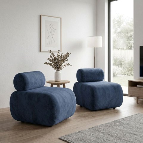 Poltrona para Sala KIT2 Orgânica 60 cm Base Fixa Zarah Decorativa Suede D03 - D'Rossi