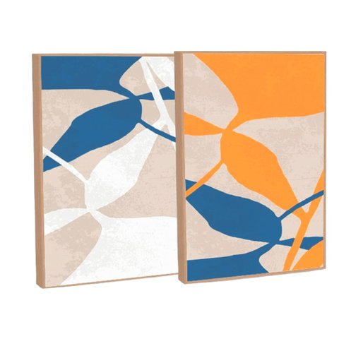 Quadro Decorativo Vibra Abstrato Flowers em 2 Telas com Moldura Filete