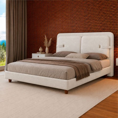 Cama Japonesa com Cabeceira Corea Yun Casal Bouclé Off White - Sallar Home