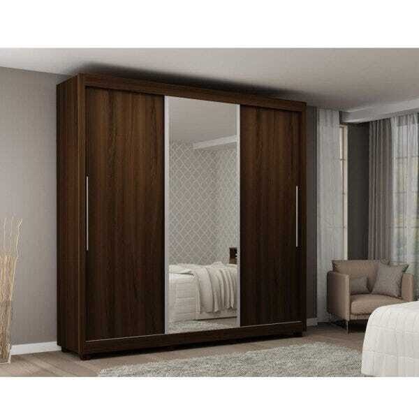 Guarda-Roupa Casal 3 Portas de Correr com Espelho Safira Gelius Móveis Menor preço em Guarda-Roupa Casal 3 Portas de Correr com Espelho Safira Gelius Móveis