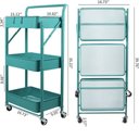 Ver imagem 2 de Carrinho Multiuso Organizador 3 Prateleiras Dobravel Aco Verde Quarto Sala Brinquedos Salao Manicure