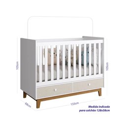 Berço Retrô com 2 Gavetas e 2 Regulagens de Altura - Branco/Nude - 4