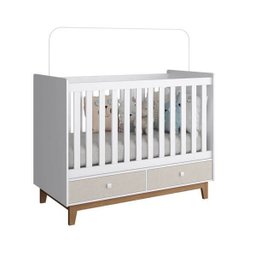 Berço Retrô com 2 Gavetas e 2 Regulagens de Altura - Branco/Nude - 1