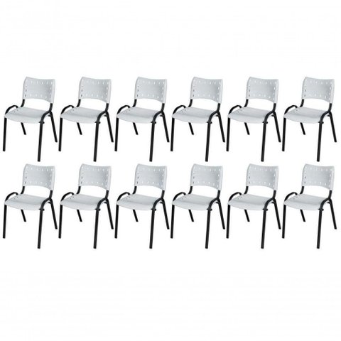 Cadeira Iso Base Preto , Escritório Branco - Kit 12 Un