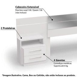 Cabeceira Casal/queen com Espelho e 2 Mesas de Cabeceira Kappesberg - Branco - 3