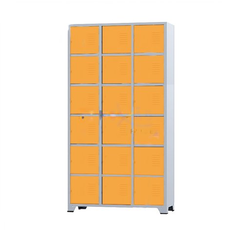 Armário Roupeiro de Aço 18 Portas para Vestiário Academia Locker Laranja com Chave