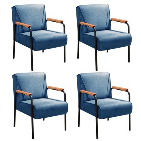 Kit 4 Poltronas Jade Cor:Linho Azul 330