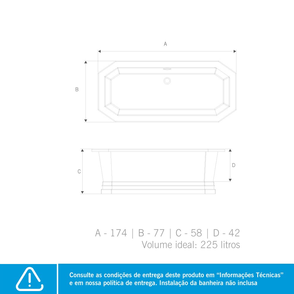 Banheira de Imersão 174cm x 77cm x 58cm sem Aquecedor Liverpool Astra - 3
