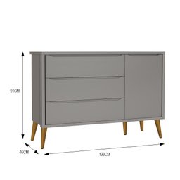 Jogo de Quarto Infantil Theo Retrô Guarda Roupa 2 Portas e Cômoda 1 Porta Cinza com Pés Amadeirado - - 4