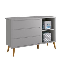 Jogo de Quarto Infantil Theo Retrô Guarda Roupa 2 Portas e Cômoda 1 Porta Cinza com Pés Amadeirado - - 5