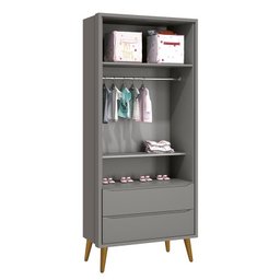 Jogo de Quarto Infantil Theo Retrô Guarda Roupa 2 Portas e Cômoda 1 Porta Cinza com Pés Amadeirado - - 3