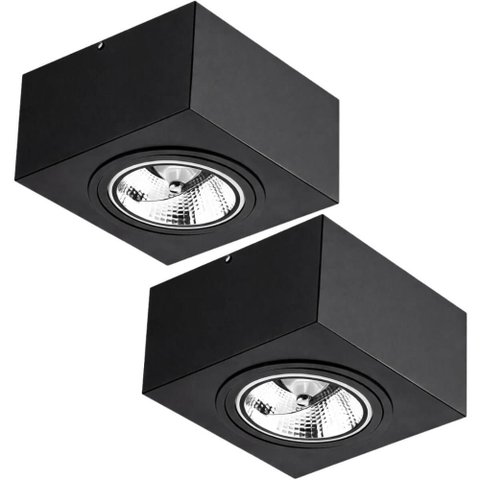Kit 2 Luminárias Plafons Pretos de Sobrepor Box 17cm GU10 Dital 12W