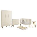 Ver imagem 1 de Dormitório Infantil Theo Retrô 3 Portas, Cômoda, Berço, Mesa de Apoio Areia Fosco com Pés