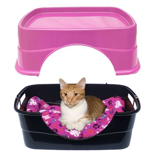 Kit toca para gatos caixa de transporte N2 colchonete + Bride - Rosa - 4