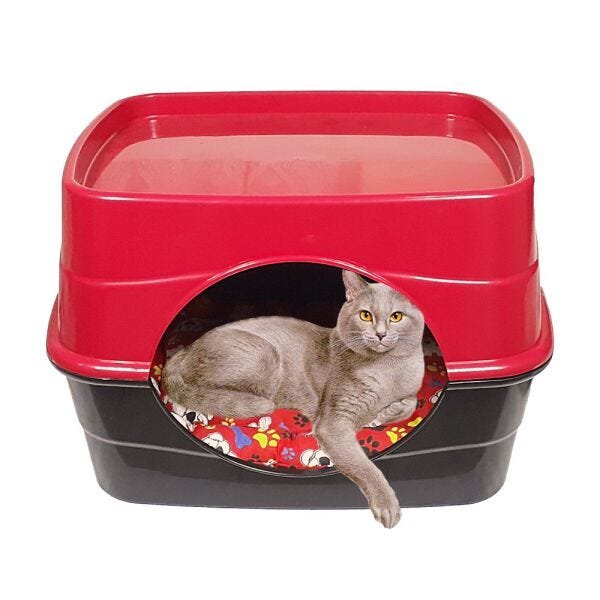 Kit toca para gatos caixa de transporte N2 colchonete + Bride - Vermelho - 3