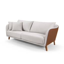 Conjunto Sofá Living Hórus e Poltronas Tecido Composê Linho Cru e Marrom Terracota 2,00m - 2