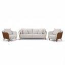 Ver imagem 1 de Conjunto Sofá Living Hórus e Poltronas Tecido Composê Linho Cru e Marrom Terracota 2,00m