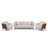 Conjunto Sofá Living Hórus e Poltronas Tecido Composê Linho Cru e Marrom Terracota 2,00m - 1