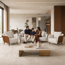 Ver imagem 2 de Kit Conjunto Sofá Living Hórus e Duas Poltronas Tecido Composê Linho Cru e Marrom Terracota 2,00m