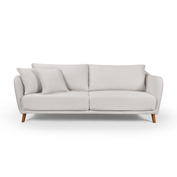 Conjunto Sofá Living Hórus e Poltronas Tecido Composê Linho Cru e Marrom Terracota 2,00m - 4