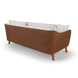 Conjunto Sofá Living Hórus e Poltronas Tecido Composê Linho Cru e Marrom Terracota 2,00m - 3