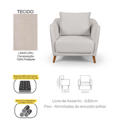 Conjunto Sofá Living Hórus e Poltronas Tecido Composê Linho Cru e Marrom Terracota 2,00m - 8