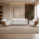 Ver imagem 1 de Kit Conjunto Sofá Living Hórus e Duas Poltronas Tecido Composê Linho Cru e Marrom Terracota 2,00m
