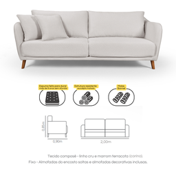Conjunto Sofá Living Hórus e Poltronas Tecido Composê Linho Cru e Marrom Terracota 2,00m - 9