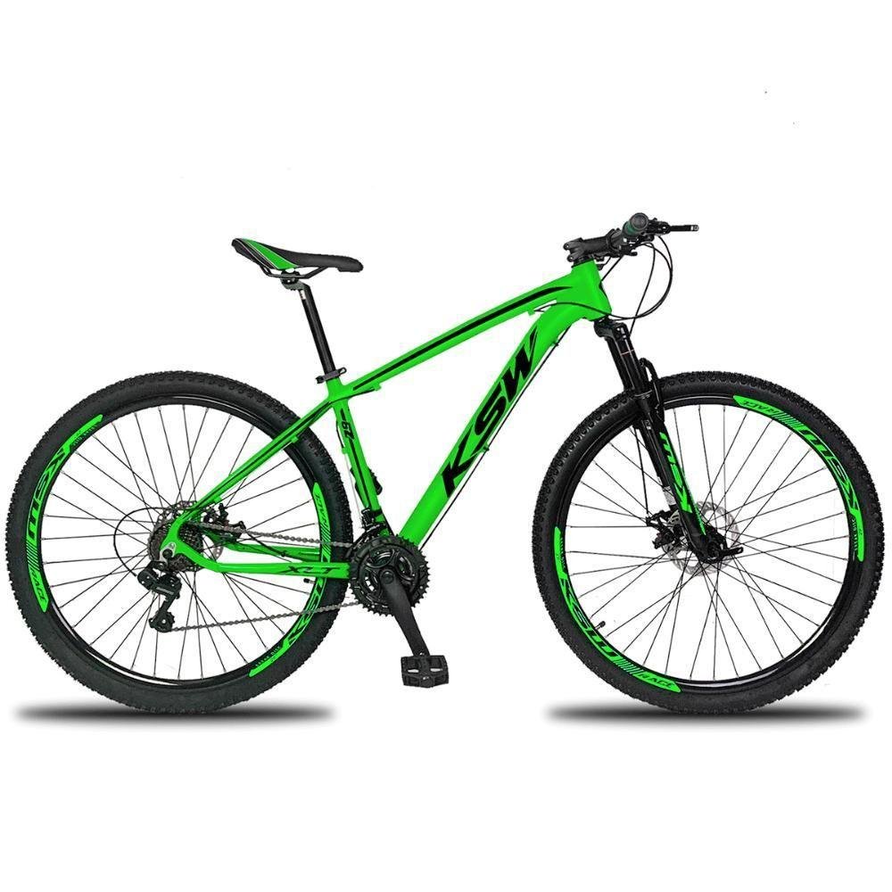 Bicicleta Aro 29 Ksw 12v Deore Freio Hidraulico Trava Guidão - Verde-preto - 19" - 1