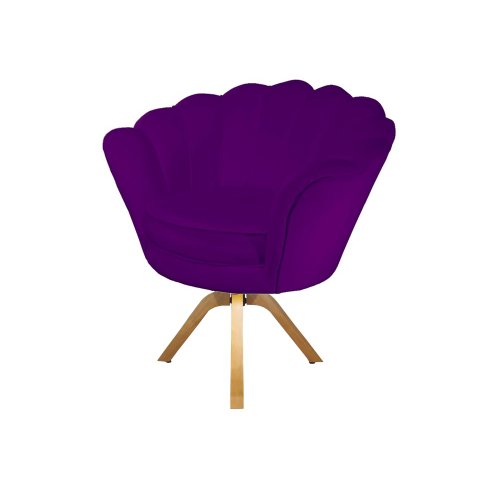 Poltrona Decorativa Pétala Base Giratória Madeira Suede Roxo Ms Decor