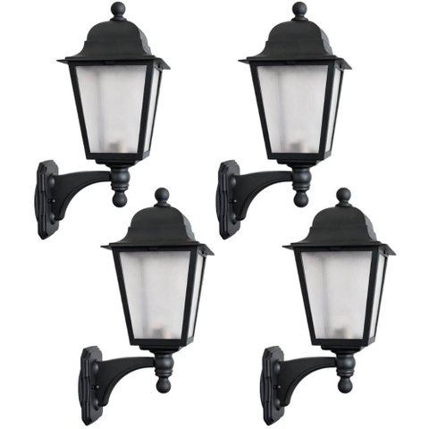 Conjunto 4 Luminárias Arandelas Pretas Lente Fosca de Parede Termoplástico Lâmpada E27 Dital