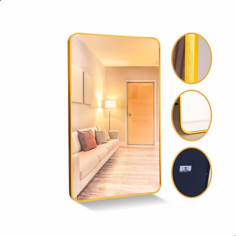 Espelho Decorativo Retangular Dourado com Moldura em Alumínio 90 X 60 Cm