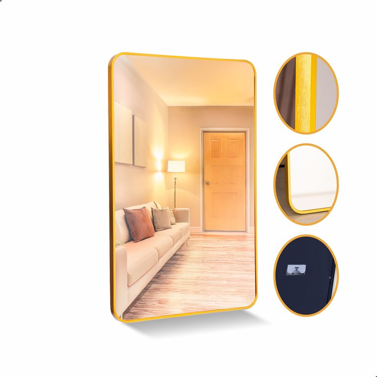 Espelho Decorativo Retangular Dourado com Moldura em Alumínio 90 X 60 Cm