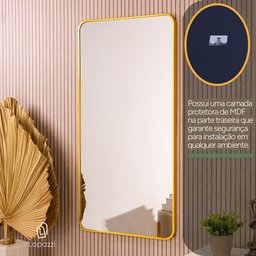 Espelho Decorativo Retangular Dourado com Moldura em Alumínio 90 X 60 Cm - 7
