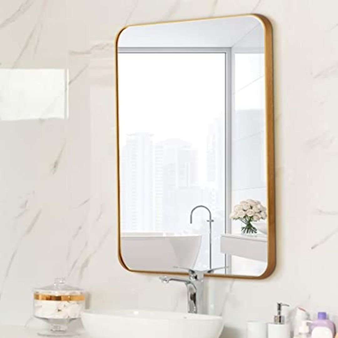 Espelho Retrô Retangular C/ Moldura Banheiro Quarto 90x 60 Cm - Cores - Dourado - 6