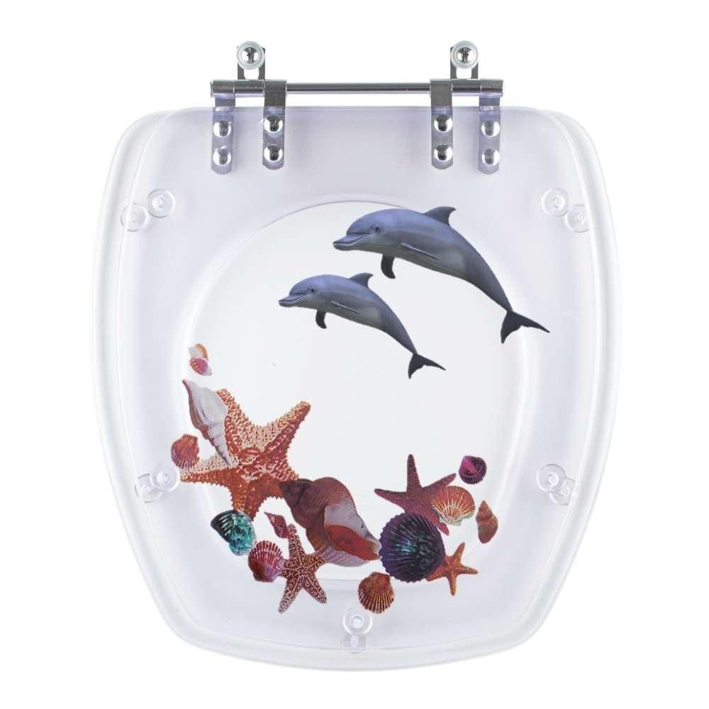 Assento Sanitário Poliester Perola Decorado Golfinho e Conchas para Vaso Pettra - 1