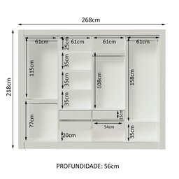 Guarda-Roupa Kremlin Reflex Madesa 4 Portas de Correr Branco Cor:Branco - 9