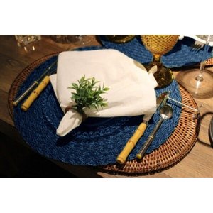 JOGO LUGAR AMERICANO REDONDO AZUL 38CM FEITO À MÃO SOUSPLAT DECORAÇÃO MESA JANTAR DESCANSO PRATO