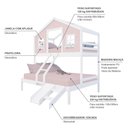 Ver imagem 2 de Beliche Casal/ Solteiro Casinha Dos Sonhos com Kit Escada/ Escorregador Madeira Maciça Rosa/ Branco