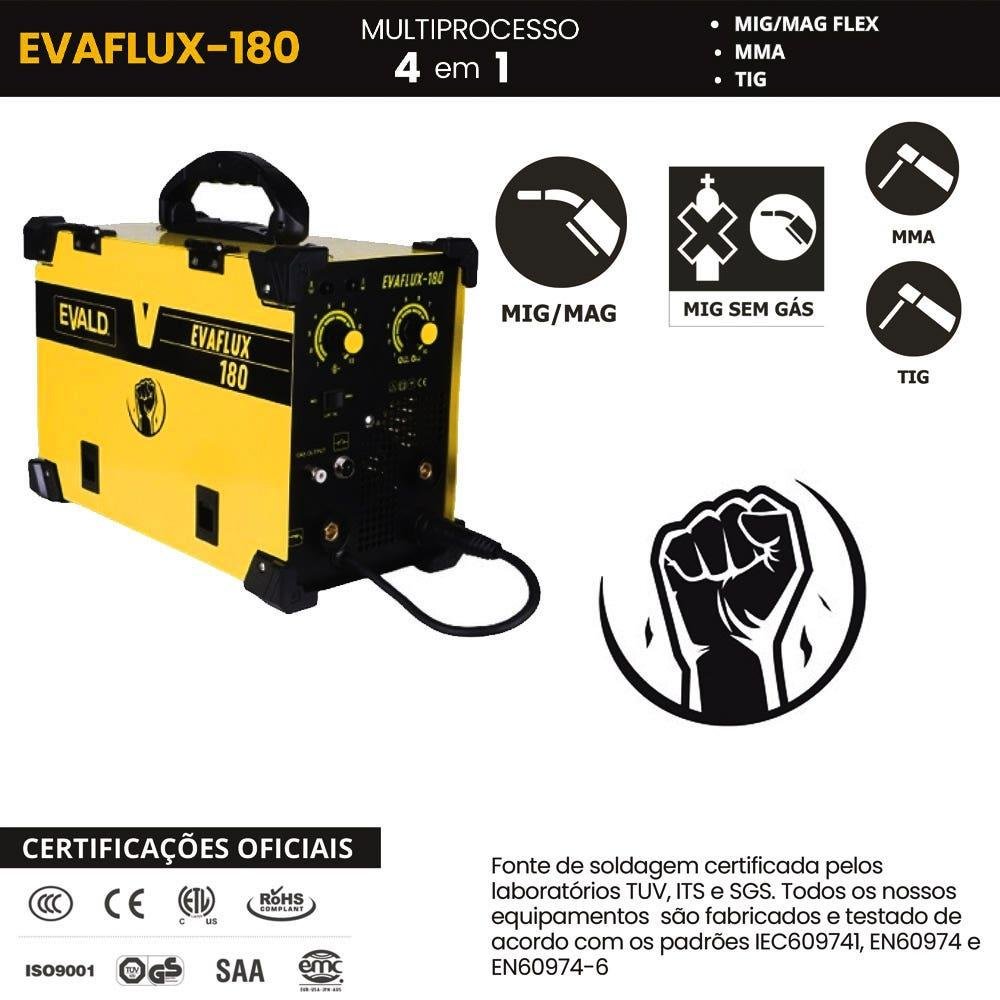 Máquina de Solda Multiprocesso Mig, Mig sem Gás, Tig e Eletrodo Evaflux-180 Bivolt Evald-bivolt - 5