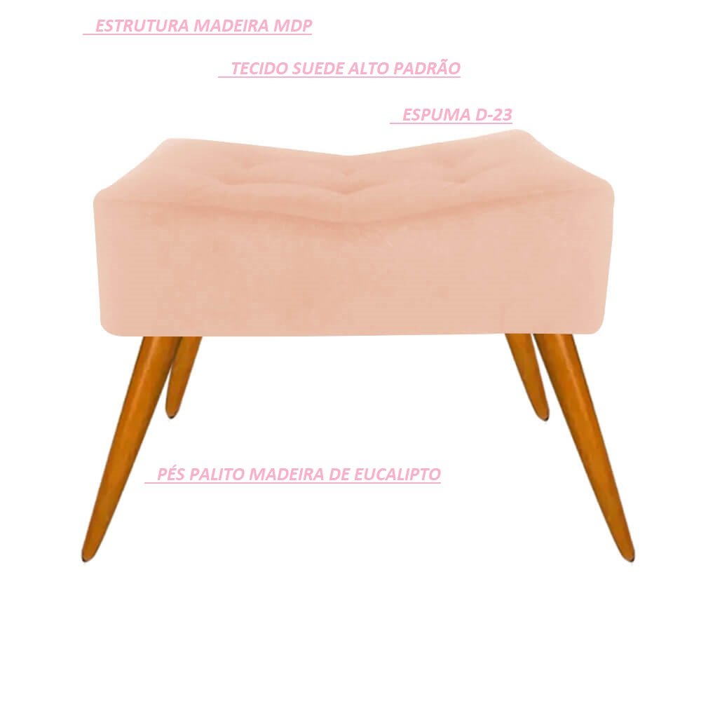 Puff Decorativo Gabriela Suede Rosa Pés Palito para Sentar - 3