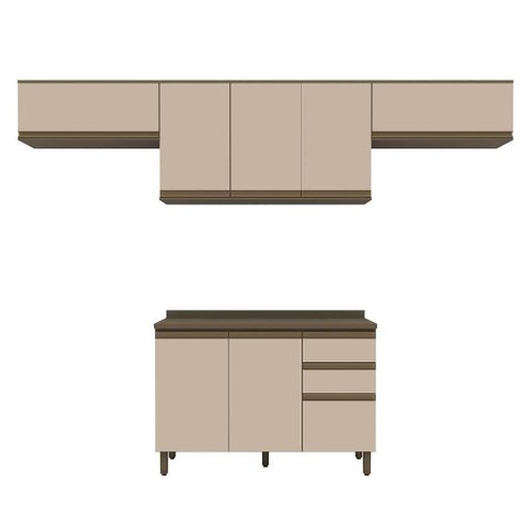 Cozinha Modulada Connect 4 Peças Balcão 120cm Duna/Cristal com Tampo MDP - Móveis Henn Duna/