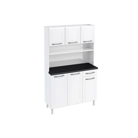 Kit de Cozinha Compacta Topázio Smart c/ 3 Portas e 3 Gavetas 105cm Branco/Preto - Telasul