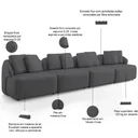 Ver imagem 3 de Sofá 5 Lugares para Sala de Estar Living 388cm Arlo F04 Veludo Grafite Tc-12003 - Lyam Decor
