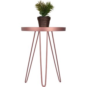 Mesa Lateral Rosé Gold em Ferro com Tampo em Vidro