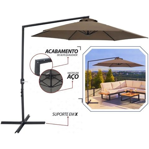 Guarda Sol Grande Ombrelone de Jardim, Varanda e Piscina Bel Veneza 3 Metros Gira 360° com Acionamen