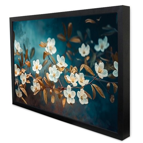Quadro Decorativo Caixa Floral Luxo Galhos de Cerejeira TaColado Moldura Caixa Alta 4,5cm Preta sem 