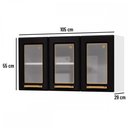 Ver imagem 3 de Armário Aéreo Cozinha em Aço Diamante 3 Portas com Vidro Branco/Preto 818007 - Telasul