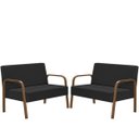 Ver imagem 1 de Kit 2 Poltrona Decorativa Jade 2 Lugares Braço Madeira D Salla Tecido Sintético (Courino) Preto